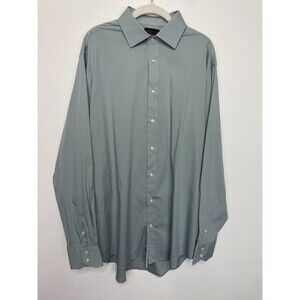 Thomas Dean Button Down Dress Shirt Sz 16.5L Solid Grey Long Sleeve Cotton New